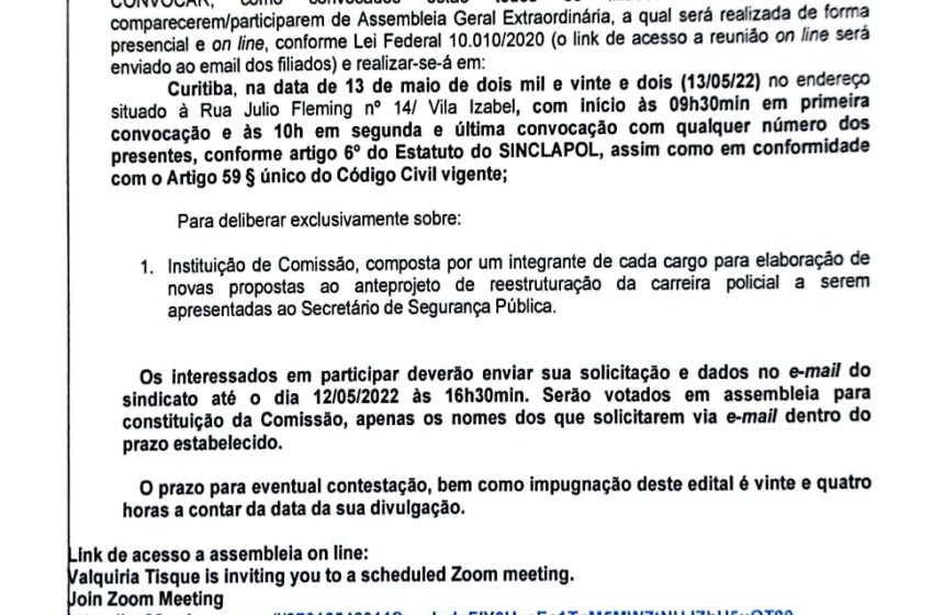  Edital de convocação Assembleia Geral Extraordinária 11/05/2022